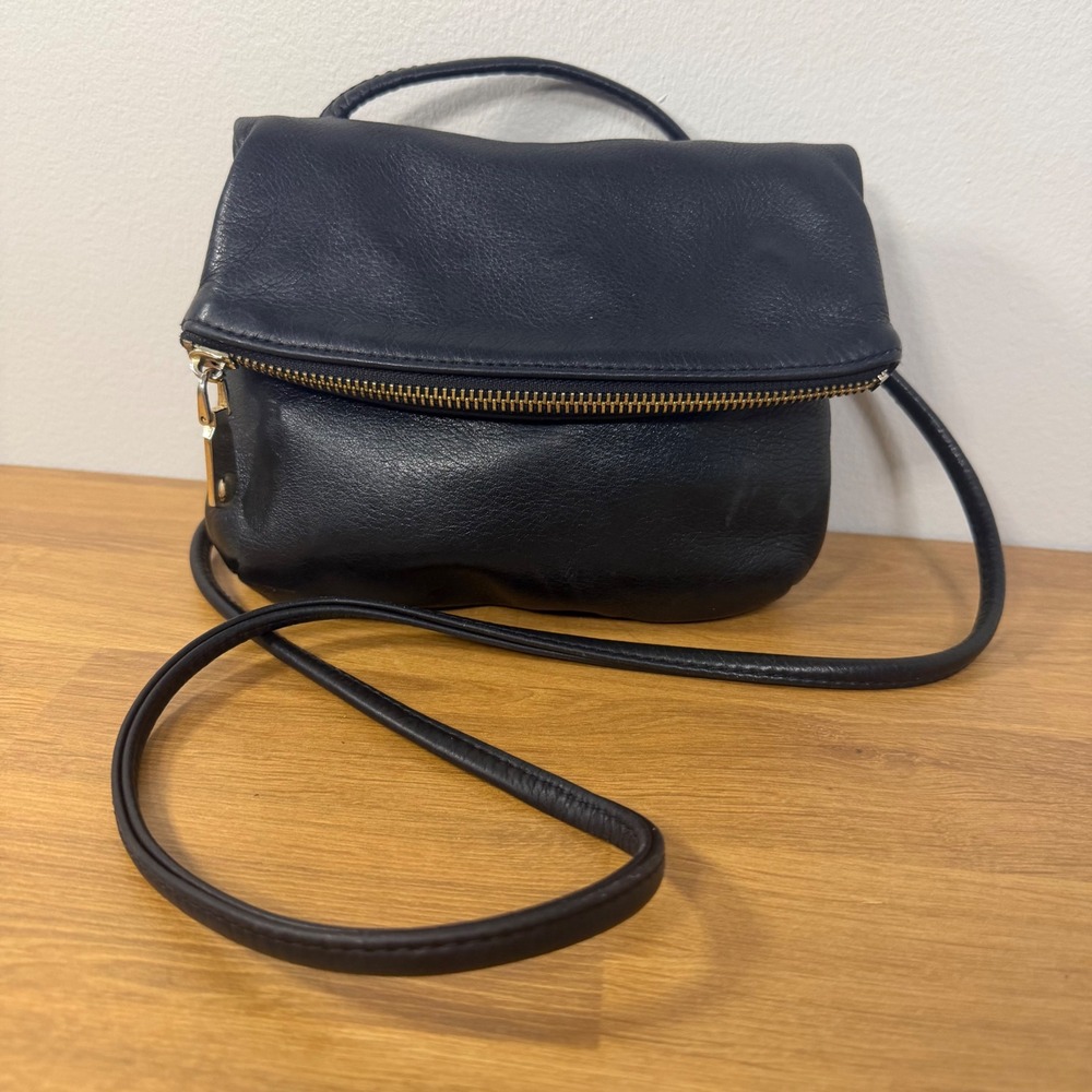 ALING Vintage Black Leather Foldover Crossbody Bag Made in USA Gold Hardware
